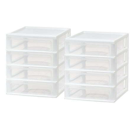 lot 1711 image: IRIS USA 4 Drawer Plastic Desktop Organizer White Set of 2