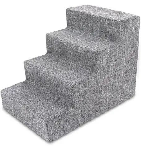 lot 1734 image: Best Pet Supplies Foam Pet Steps for Small Dogs and Cats, Portable Ramp Stairs for Couch, Sofa, and High Bed Climbing, Non-Slip Balanced Indoor Step Support, Paw Safe - Ash Gray Linen, 4-Step