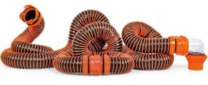 lot 2662 image: Camco RhinoEXTREME 20ft RV Sewer Hose Kit, Includes Swivel Fitting and Translucent Elbow with 4-In-1 Dump Station Fitting, Crush Resistant, Storage Caps Included - 39867