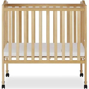 lot 2696 image: Dream On Me 2-in-1 Lightweight Folding Portable Stationary Side Crib in Natural, Greenguard Gold Certified