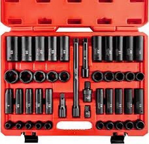 lot 2741 image: NEIKO 02330A 12 Drive Metric Impact Socket Set  45 Piece Deep and Shallow Assortment  Metric Sizes 9mm to 32mm  Top Grade Chrome Vanadium Steel  Extension Bars  Universal Joint and Adapter - missing one see pic
