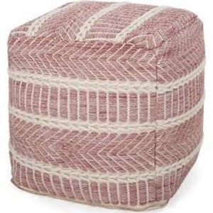 lot 2742 image: Christopher Knight Home Alyssa Hand-Woven Boho Fabric Cube Pouf, Pink, Natural