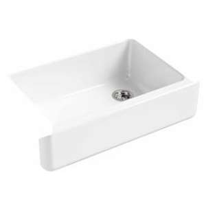 lot 2748 image: Kohler Whitehaven K5827 Self Trimming Undermount Tall Apron Single Basin Farmhouse Sink - small blemish see pic