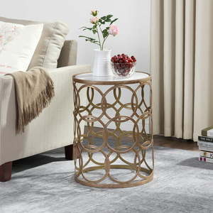 lot 2771 image: FirsTime & Co. Gold Interlocking Circles Marbleized End Table Glam Painted Round Metal 16.75 x 16.75 x 22 in