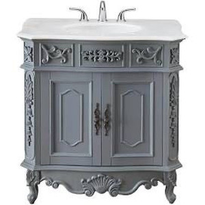 lot 2815 image: Winslow 33 in. W x 22 in. D Bath Vanity in Antique Gray with White Marble Vanity Top with White Basin