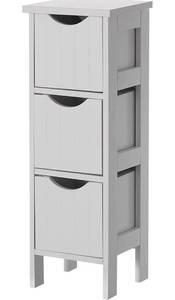 lot 41713 image: Basicwise White Wooden Modern Freestanding Side Storage Tower Cabinet with 3 Drawers Product Dimensions 8.5D x 7W x 24H