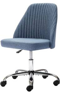 lot 41730 image: Home Office Desk Chair, Modern Adjustable Low Back Rolling Chair Twill Fabric Upholstered Chair Armless Cute Chair with Wheels for Bedroom, Classroom, and Vanity Room (Blue)