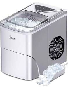 lot 41752 image: Silonn Ice Makers Countertop, 9 Cubes Ready in 6 Mins, 26lbs in 24Hrs, Self-Cleaning Ice Machine with Ice Scoop and Basket, 2 Sizes of Bullet Ice for Home Kitchen Office Bar Party