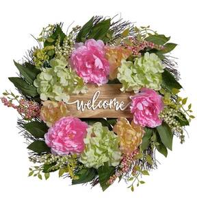 lot 58701 image: Spring Summer Wreath for Front Door Outside,Artificial Silk Peony and Hydrangea Flower Wreath with Welcome ,Farmhouse Door Wreath for Front Door Clearance ,Indoor Outdoor Wedding Window D�cor-22inch