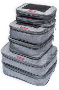 lot 58706 image: Compression Packing Cubes for Travel, Set of 6, Color Grey, Double Zipper, LeanTravel