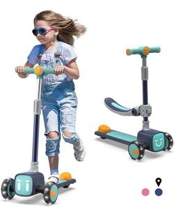 lot 58710 image: 3 Wheel Kids Scooter for Kids Scooter Ages 3-12, Adjustable Height Handlebars Removable Seat, Widened, Thickened, Anti-Slip Deck, Outdoor Toddler Scooter for Boys & Girls