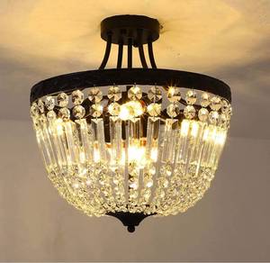 lot 58732 image: AOISAVIN Crystal Flush Mount Small Chandelier Bathroom Livingroom Hallway Bedroom Dining Room Close to Ceiling Modern Black Light Fixture Over Table Lamp 6- Lights(Bulb not Included)