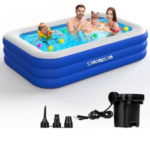 lot 58757 image: Inflatable Swimming Pool-for Kids & Adults, STATABSTA 120x72x22 Above Ground Pool with Electric Air Pump Full-Sized Family Blow Up Kiddie Pool for Backyard, Garden Backyard Water Party