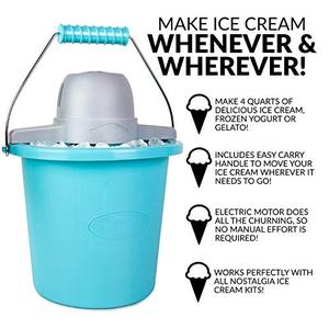 lot 60539 image: Nostalgia PICM4BG Electric Maker with Easy-Carry Handle Makes 4-Quarts of Ice Cream, Frozen Yogurt or Gelato in Minutes �� Blue