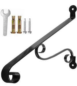 lot 60541 image: Yahpetes Handrail 1-2 Steps Porch Handrail Wrought Iron Handrail Grab Rail Single Post Railing 22.8X 14 Black Stair Railing Bracket Metal Art Handrail for Outdoor Step MLFS25