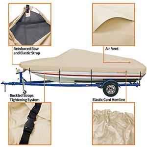 lot 60543 image: iCOVER Trailerable Boat Cover- 17-19 600D Water Proof Heavy Duty,Fits V-Hull,Fish&Ski,Pro-Style,Fishing Boat,Utiltiy Boats, Runabout,Bass Boat,up to 17ft-19ft Long and 96 Wide