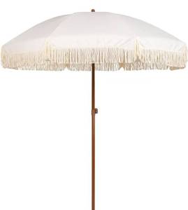 lot 60544 image: AMMSUN 7ft Patio Umbrella with Fringe Outdoor Tassel Umbrella UPF50 Wood Color Steel Pole and Steel Ribs Push Button Tilt,White Cream