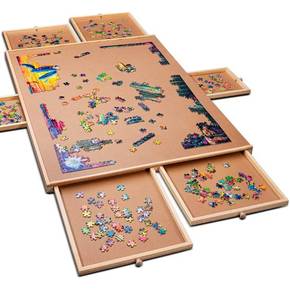 lot 60546 image: 1500 Piece Wooden Jigsaw Puzzle Table - 6 Drawers, Puzzle Board  27�� X 35�� Jigsaw Puzzle Board Portable - Portable Puzzle Table  for Adults and Kids