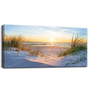 lot 60547 image: Wall Decorations For Living Room Large Canvas Wall Art For Bedroom Modern Fashion Office Wall Decor Pictures Wall Artwork Blue Sun Beach Grass Ocean Landscape Paintings Canvas Art Prints Home Decor 24�48