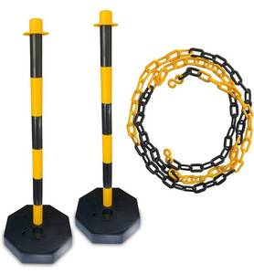 lot 60548 image: 2 Traffic Delineator Poles  Plus Chain Included  Better Than Cones  Perfect Parking Post, Construction Lot, Road Marker or Street Stanchion  Portable & Fillable Base (BlackYellow)