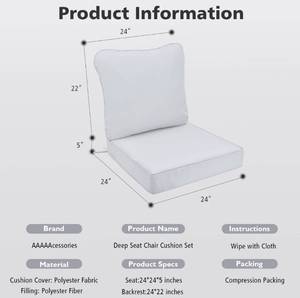 lot 60552 image: AAAAAcessories Outdoor Deep Seat Cushions for Patio Furniture, Water-Resistant Replacement Patio Chair Cushions 24 x 24 x 5 inch, Bright Gray