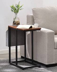 lot 60559 image: Ganflis Side Table, end Tables Living Room,Side Tables for Small Spaces, end Table with Storage Pocket,Bedside Table,C-Shape, Rustic Brown