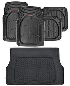 lot 60567 image: Motor Trend FlexTough Deep Dish Heavy Duty Rubber Floor Mats & Cargo Liner for Trunk All Weather (Black) - Complete Coverage Set