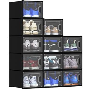 lot 60572 image: YITAHOME XL Shoe Storage Box, Set of 12 Shoe Storage Organizers Stackable Shoe Storage Box Rack Containers Drawers - Black-X-Large Size