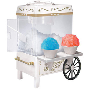 lot 60574 image: Nostalgia SCM525WH Vintage Countertop Snow Cone Maker Makes 20 Icy Treats, Includes 2 Reusable Plastic Cups & Ice Scoop �� Ice White, 8 Oz (B07VGT795X)