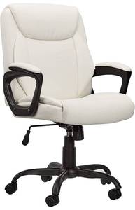 lot 70233 image: Classic Puresoft PU-Padded Mid-Back Office ComputerDesk Chair with Armrest Cream
