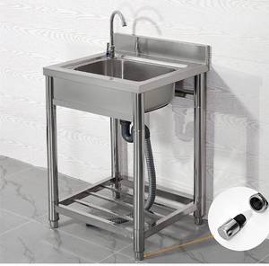 lot 70253 image: Free Standing Stainless-Steel Single Bowl Commercial Restaurant Kitchen Sink Set w Faucet, Prep & Utility Washing Hand Basin w Storage Shelve, laundry tub for Indoor Outdoor (22in)