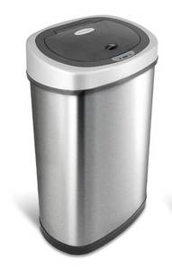 lot 70254 image: NINESTARS 13.2 Gallon Rectangular Stainless Steel Automatic Soft Close Motion Sensor Trash Can with Removeable Ring Liner and Non-Skid Base With BONUS Matching Small Trash Can