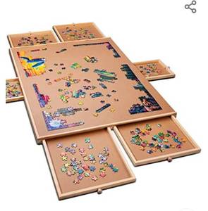 lot 72538 image: 1500 Piece Wooden Jigsaw Puzzle Table - 6 Drawers, Puzzle Board  27�� X 35�� Jigsaw Puzzle Board Portable - Portable Puzzle Table  for Adults and Kids
