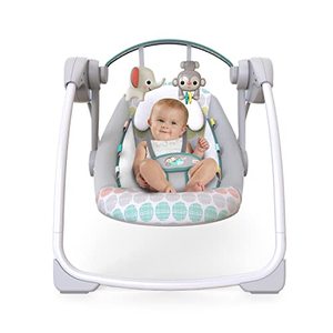 lot 72545 image: Bright Starts Whimsical Wild Portable Compact Automatic Deluxe Baby Swing with Music and Taggies, Newborn and up