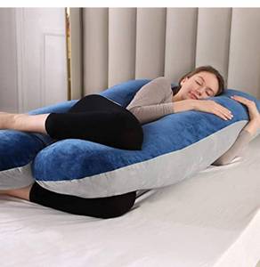 lot 72553 image: U Shaped Pregnancy Pillow for Sleeping, Full Body Pillow for Pregnant Women with Washable Holland Velvet Cover (Grey-Blue)