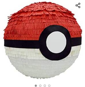 lot 72562 image: CREATIONS ROUND PINATA 10 inches 3D POK� BALL PINATA RED AND WHITE- VIDEO GAME INSPIRED PINATA