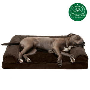 lot 72567 image: FurHaven Pet Products  Orthopedic Plush & Suede Sofa Pet Bed for Dogs & Cats Espresso Large