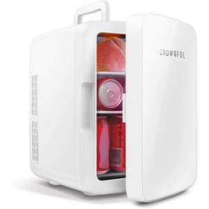lot 72580 image: Crownful Multifunctional Mini Fridge 10 Liter12 Can Portable Cooler and Warmer Personal Fridge for Skin Care Food Medications Plugs for Home Outlet & 12V Car Charger Included ETL Listed ��White)��