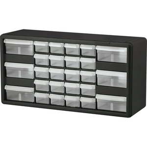 lot 27905 image: Akro-Mils 26-Drawer Stackable Cabinet 1 Each Black (missing one drawer)