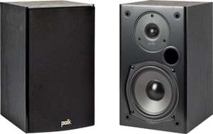 lot 27923 image: Polk Audio - T15 100 Watt Home Theater Bookshelf Speakers (Pair)  Dolby and DTS Surround  Wall-Mountable - Black