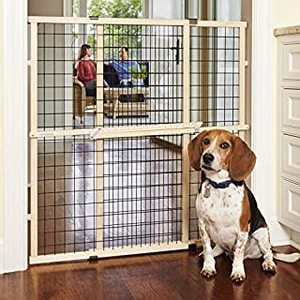 lot 27926 image: MYPET North States 48 Wide Wire Mesh Gate Made In USA, Simply Expand And Lock In Place. Pressure Mount. Fits 29.5- 48 Wide (37 Tall, Sustainable Hardwood) (B07FTRH55Z)