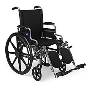 lot 27927 image: Medline Lightweight & User-Friendly Wheelchair With Flip-Back, Desk-Length Arms & Elevating Leg Rests for Extra Comfort, Black, 18 inch Seat (B00737NJ92)