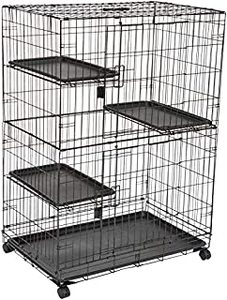 lot 27935 image: Amazon Basics 3-Tier Wire Cat Cage Playpen Kennel, Large, 36 x 22 x 51 Inches, Black (B07CMY5Y1P)