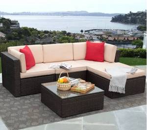 lot 64141 image: 5 Pieces Patio Sets Outdoor Sectional Sofa Manual Weaving Rattan Retail$794.21