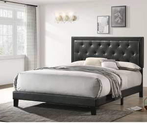 lot 64220 image: Best Quality Furniture Glam Faux Leather Button Tufted Bed - Black - MSRP $228.99