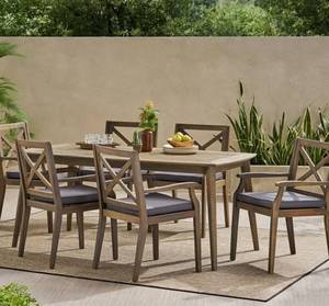 lot 64223 image: Llano Outdoor 7-Piece Acacia Dining Set MSRP $1466.64 (ONLY 5 PIECES - Table and 4 Chairs)