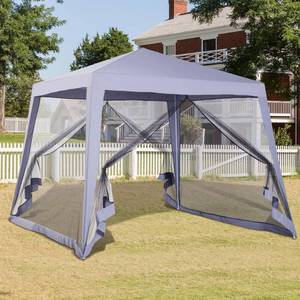 lot 64227 image: Outsunny 10 x 10 Folding Slant Leg Screened Sun Shelter Canopy Tent with Mesh Sidewalls