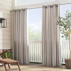 lot 64252 image: Sunbrella 50x84 Cove Striped Grommet IndoorOutdoor Curtain Panel Pebble