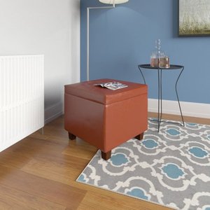 lot 64266 image: Porch & Den Bittern Tufted Square Dark Red Leatherette Storage Ottoman Retail$84.98