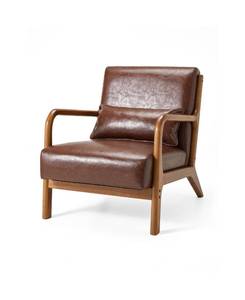 lot 64291 image: Glitzhome Mid Century Modern Leatherette Accent Armchair with Rubberwood Frame, 30 MSRP $369